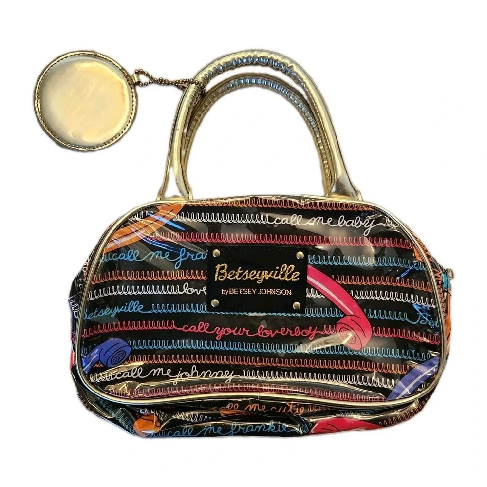 Betseyville Betsey Johnson Phone Print Plastic Makeup Bag Purse Y2K Handbag
